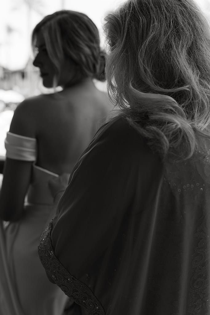 bride and mother getting ready for wedding day in San Diego
