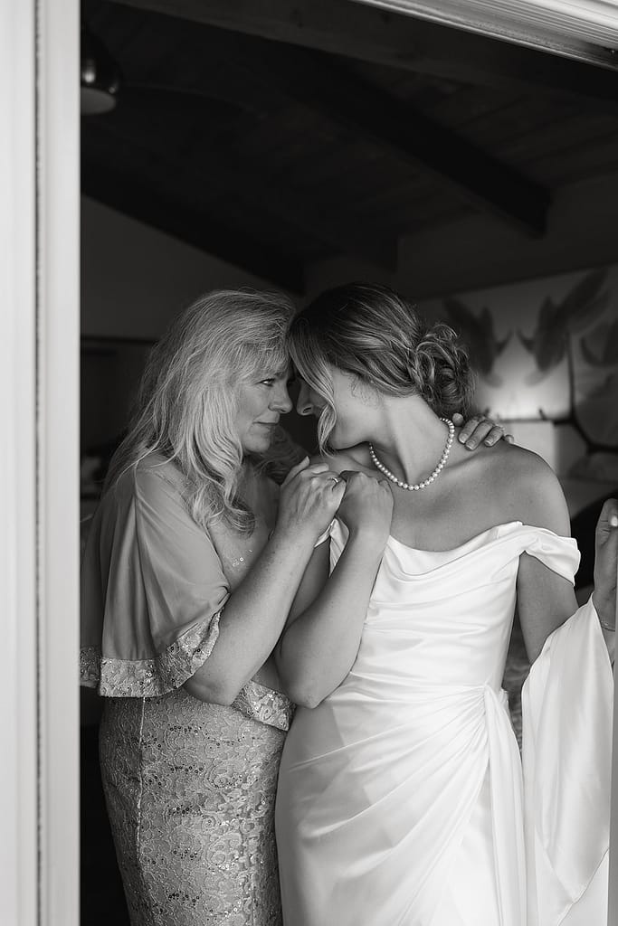 bride and mother getting ready for wedding day in San Diego