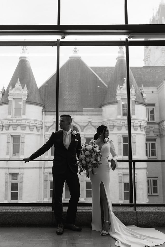 couple photos at their downtown courthouse elopement