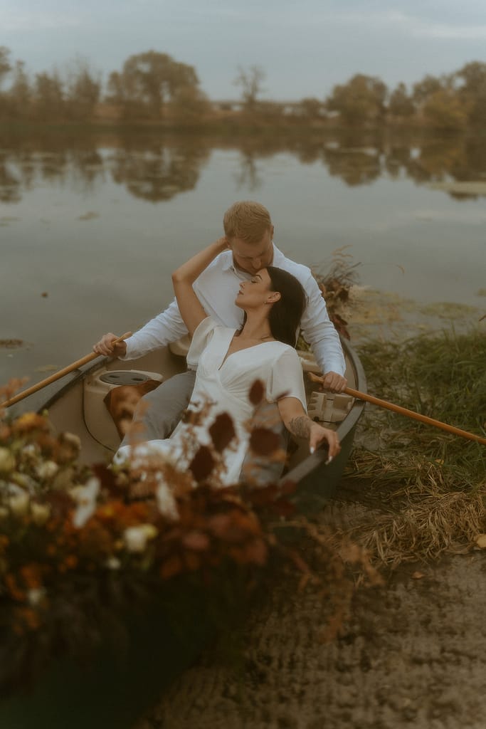 creative couples photoshoot with a canoe