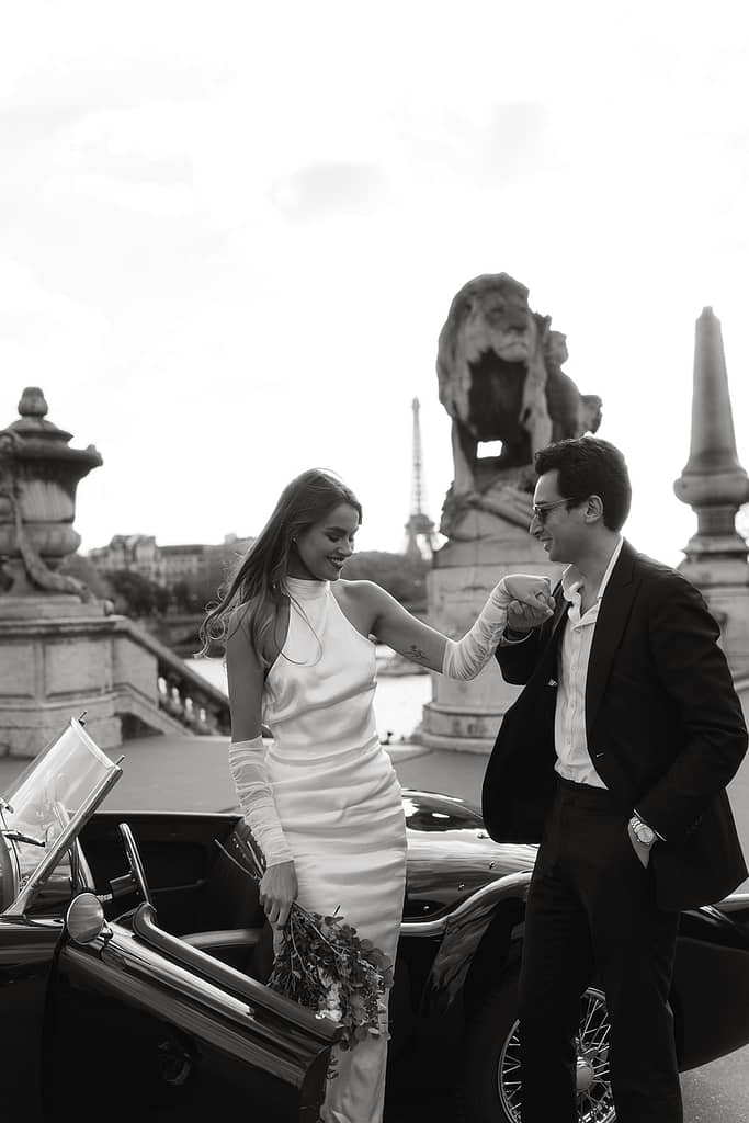 A destination wedding and elopement photographer shoots editorial Paris couple photography.